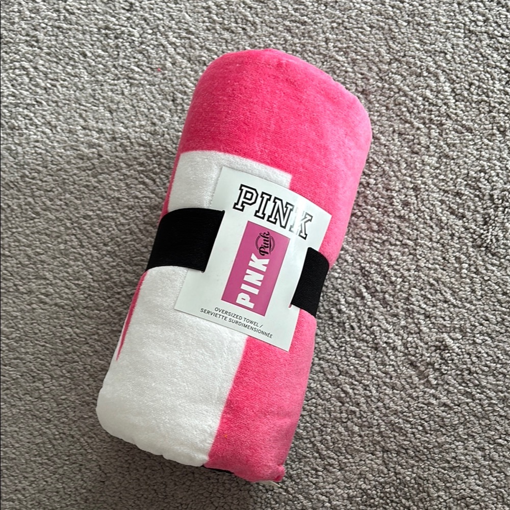 PINK Victoria's Secret Oversized Towel - Pink and White